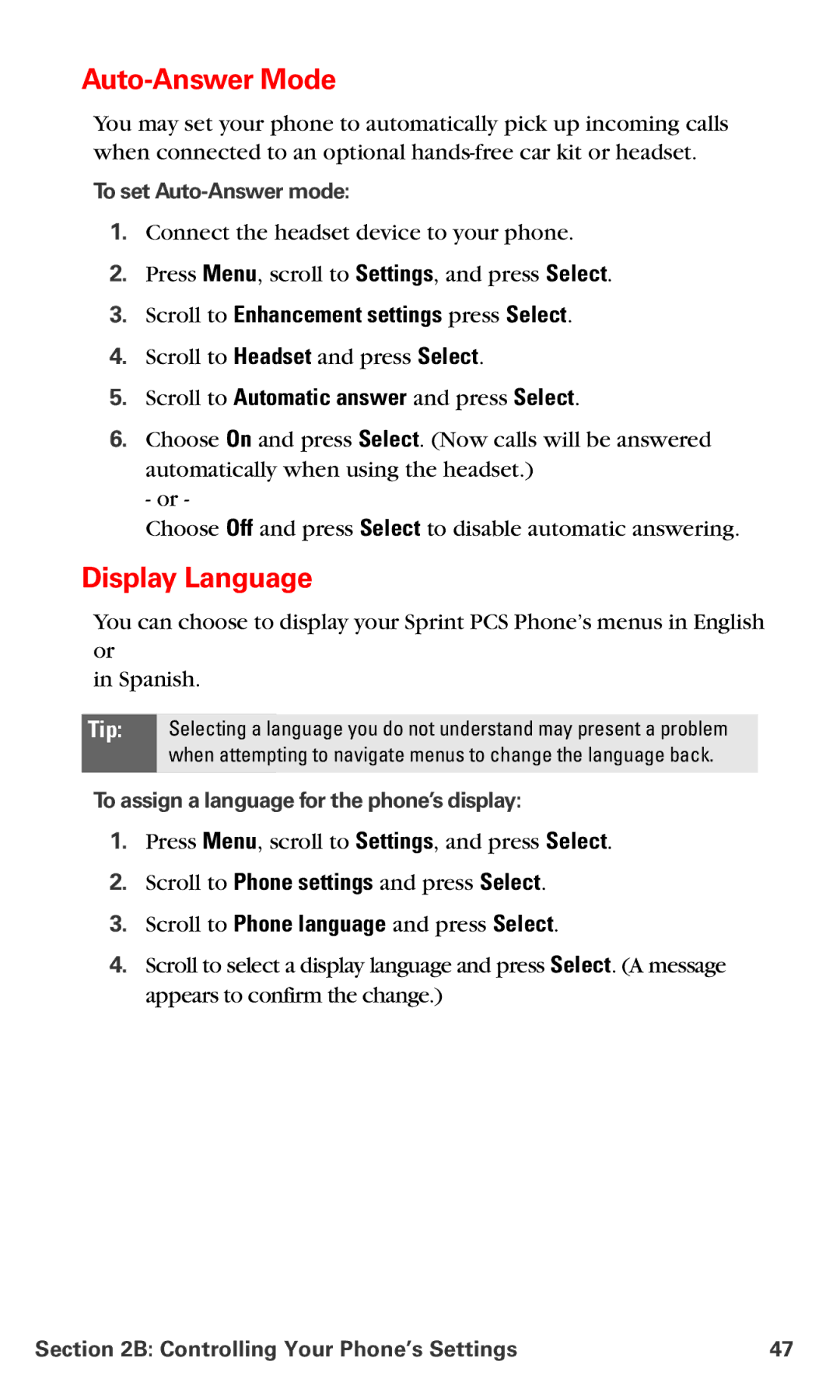 Nokia PM 3205 manual Autoer Mode, Display Language, Scroll to Enhancement settings press Select 