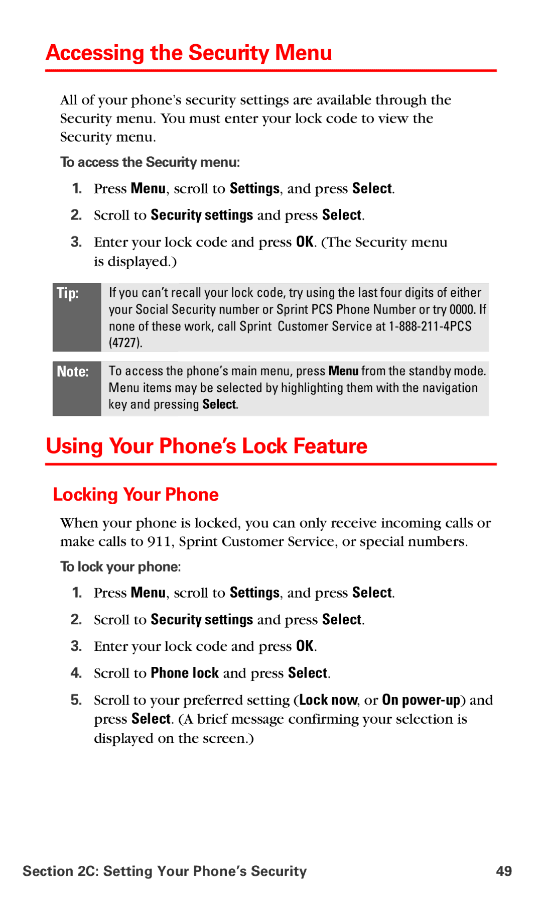 Nokia PM 3205 manual Accessing the Security Menu, Using Your Phone’s Lock Feature, Locking Your Phone 