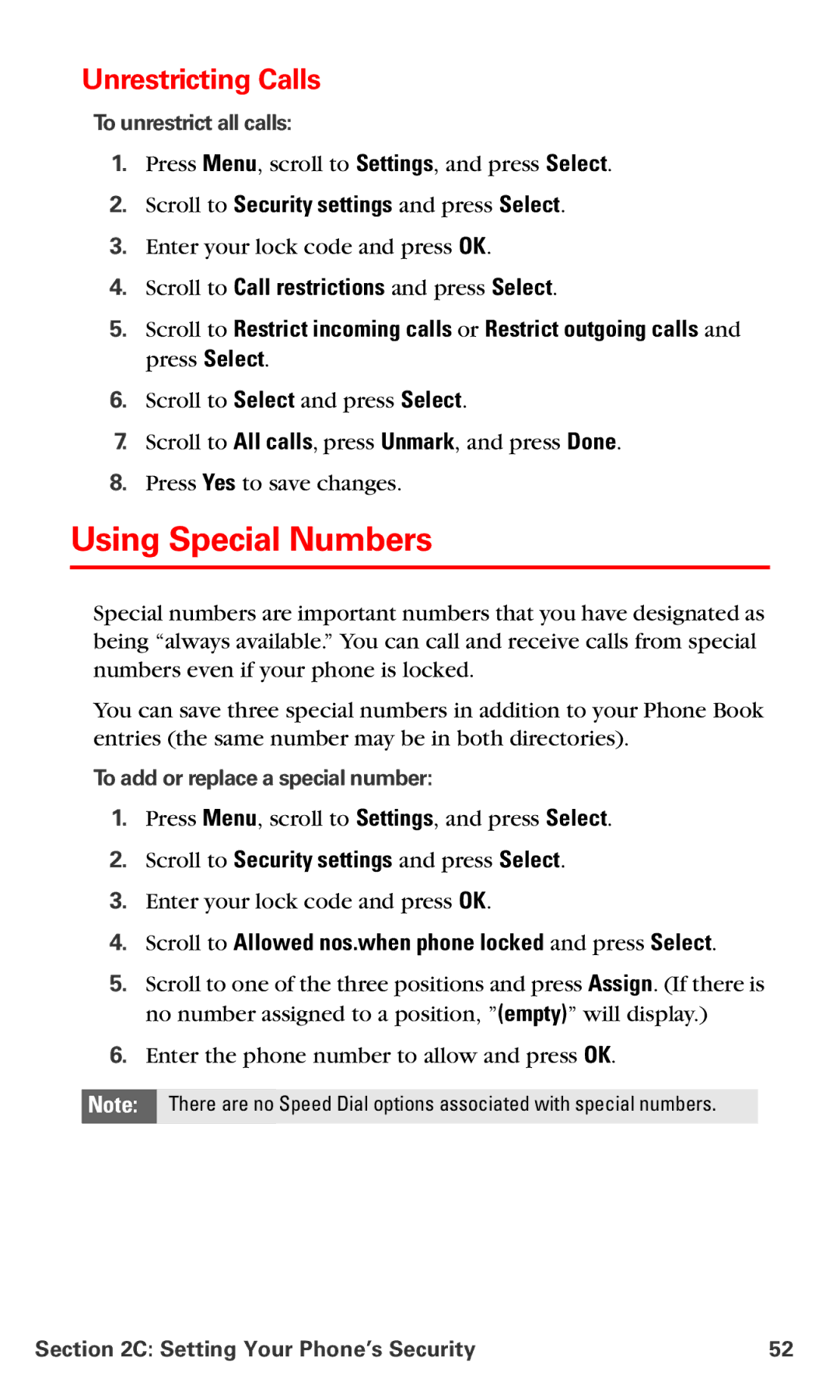 Nokia PM 3205 manual Using Special Numbers, Unrestricting Calls, Scroll to Allowed nos.when phone locked and press Select 