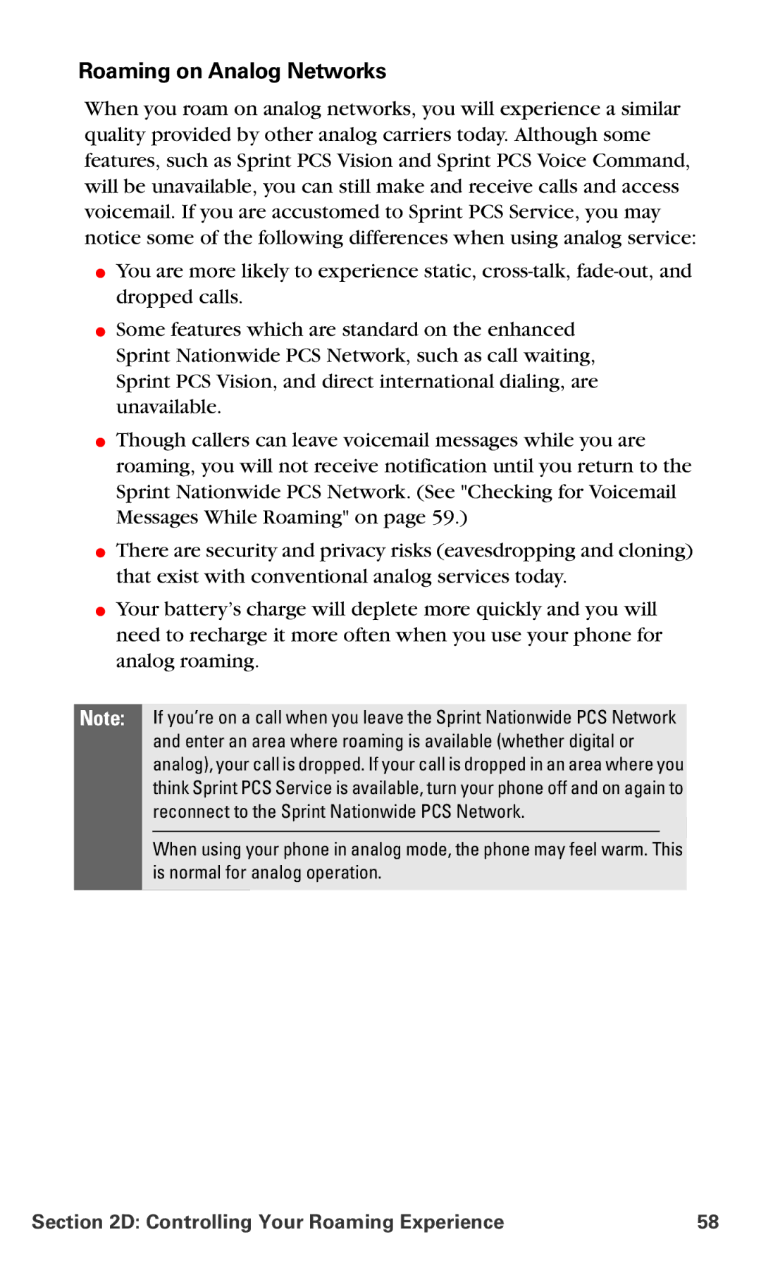 Nokia PM 3205 manual Roaming on Analog Networks 