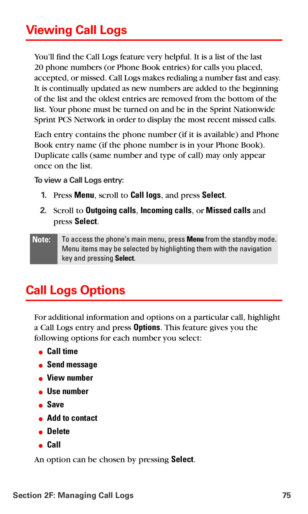 Nokia PM 3205 manual Viewing Call Logs, Call Logs Options, To view a Call Logs entry 