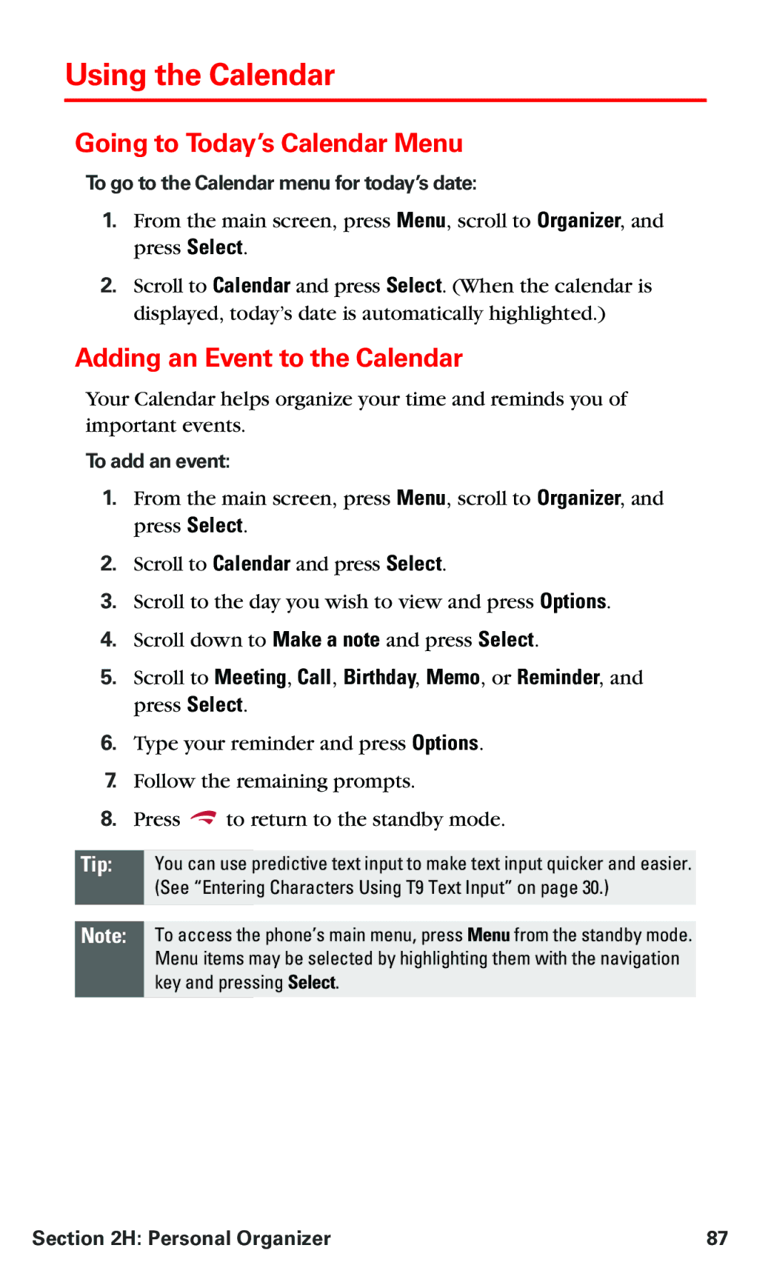 Nokia PM 3205 manual Using the Calendar, Going to Today’s Calendar Menu, Adding an Event to the Calendar, To add an event 