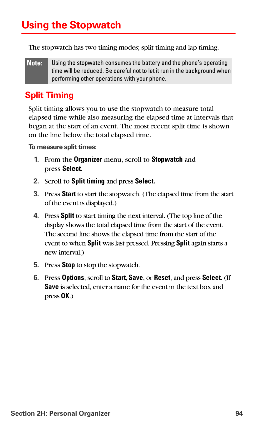 Nokia PM-6225 manual Using the Stopwatch, Split Timing, To measure split times 