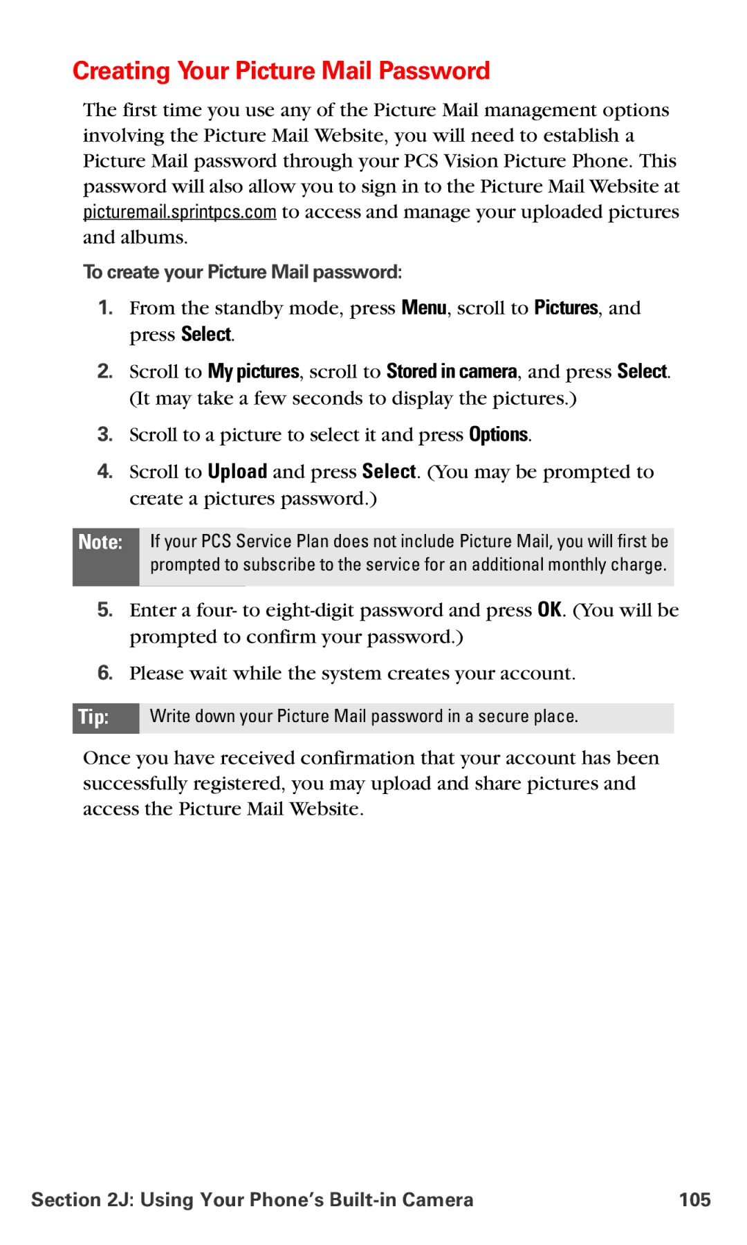 Nokia PM-6225 manual Creating Your Picture Mail Password, To create your Picture Mail password 