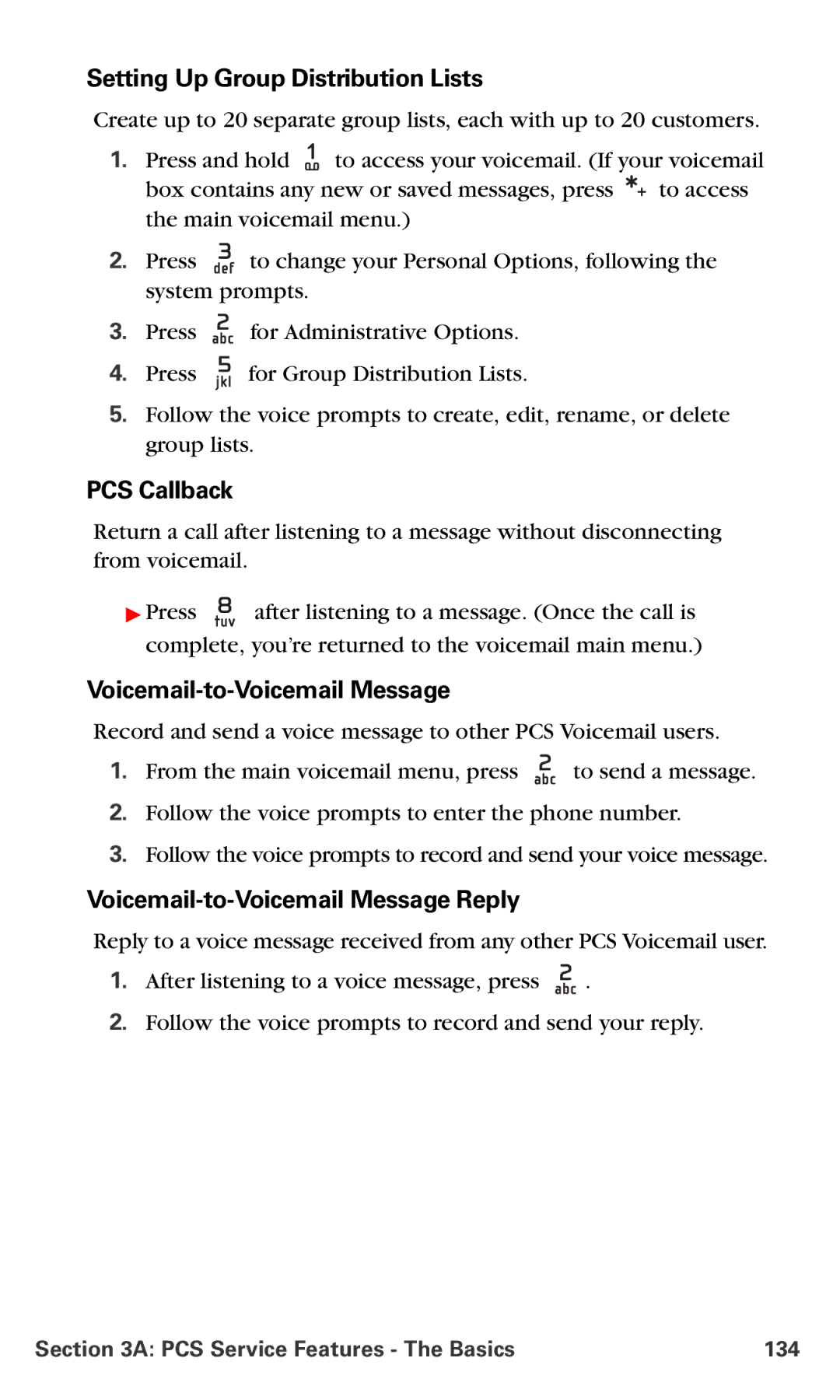 Nokia PM-6225 manual Setting Up Group Distribution Lists, PCS Callback, Voicemail-to-Voicemail Message 