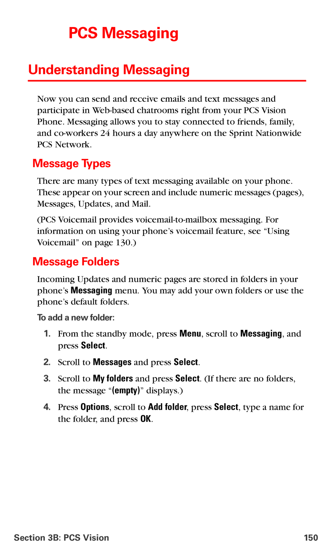 Nokia PM-6225 manual PCS Messaging, Understanding Messaging, Message Types, Message Folders 