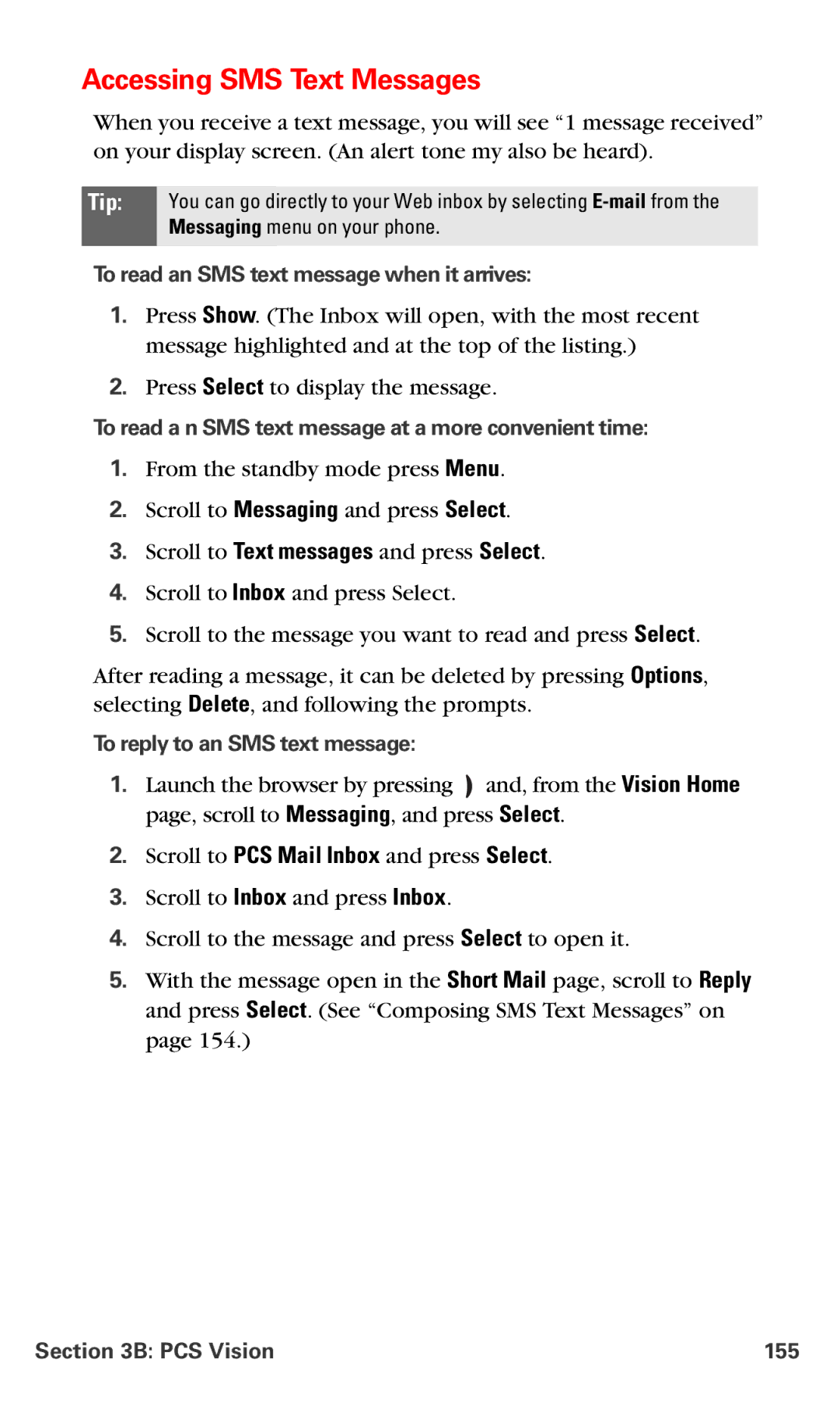 Nokia PM-6225 Accessing SMS Text Messages, To read an SMS text message when it arrives, To reply to an SMS text message 