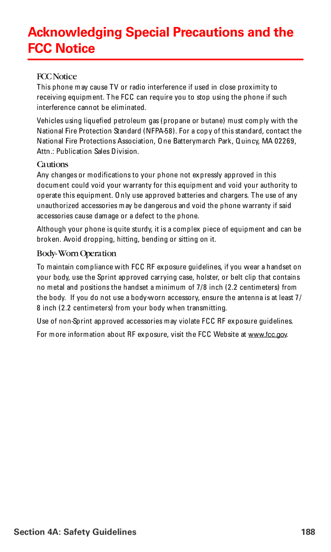 Nokia PM-6225 manual Acknowledging Special Precautions and the FCC Notice, Body-Worn Operation, Safety Guidelines 188 