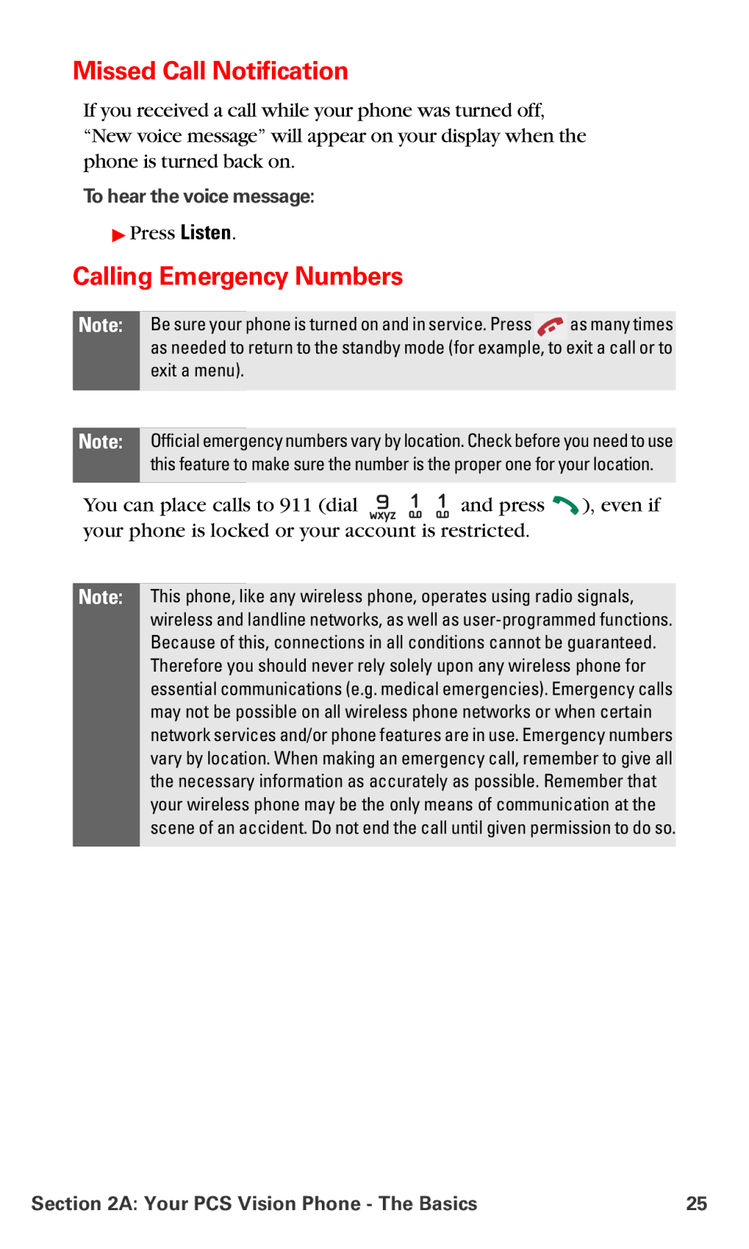 Nokia PM-6225 manual Missed Call Notification, Calling Emergency Numbers, To hear the voice message 