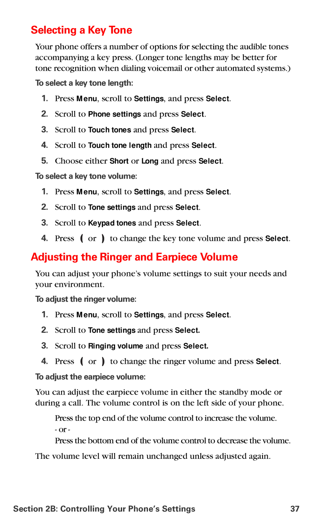 Nokia PM-6225 Selecting a Key Tone, Adjusting the Ringer and Earpiece Volume, Scroll to Touch tone length and press Select 