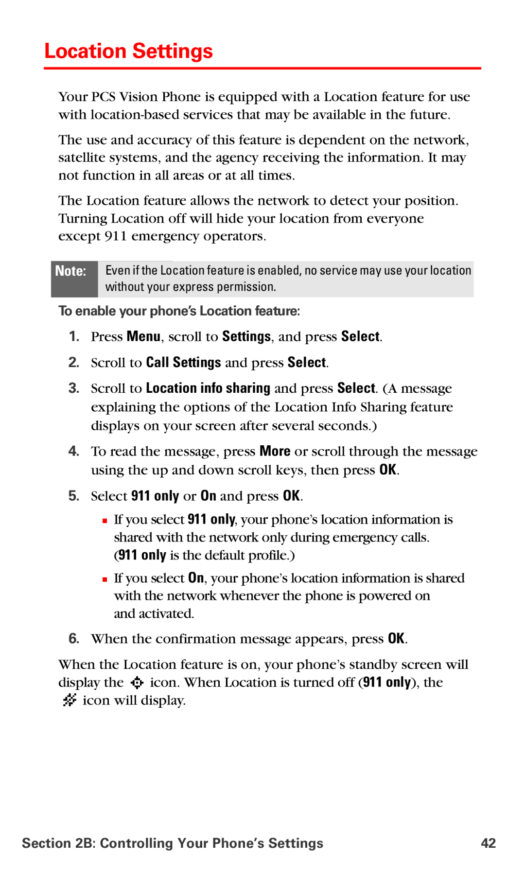 Nokia PM-6225 manual Location Settings, To enable your phone’s Location feature 