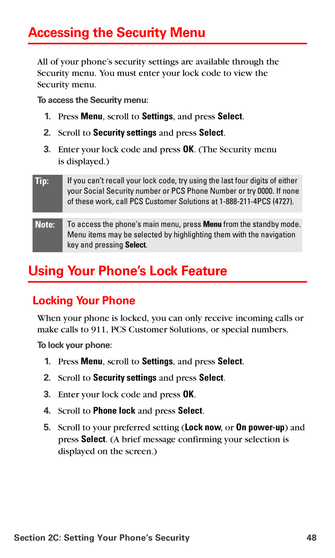 Nokia PM-6225 manual Accessing the Security Menu, Using Your Phone’s Lock Feature, Locking Your Phone 