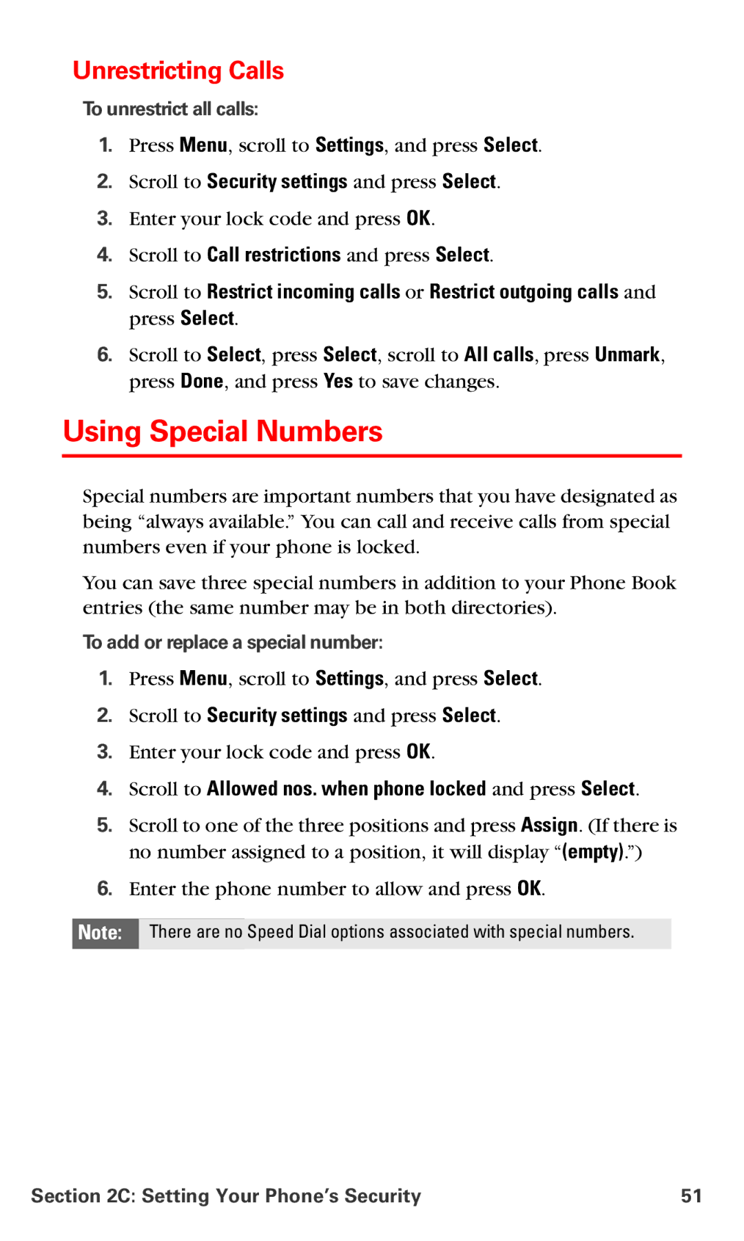 Nokia PM-6225 manual Using Special Numbers, Unrestricting Calls, Scroll to Allowed nos. when phone locked and press Select 