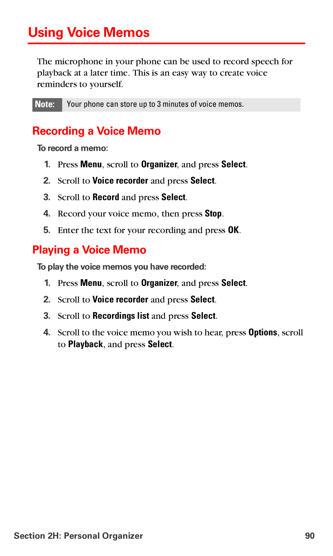 Nokia PM-6225 Using Voice Memos, Recording a Voice Memo, Playing a Voice Memo, Scroll to Recordings list and press Select 