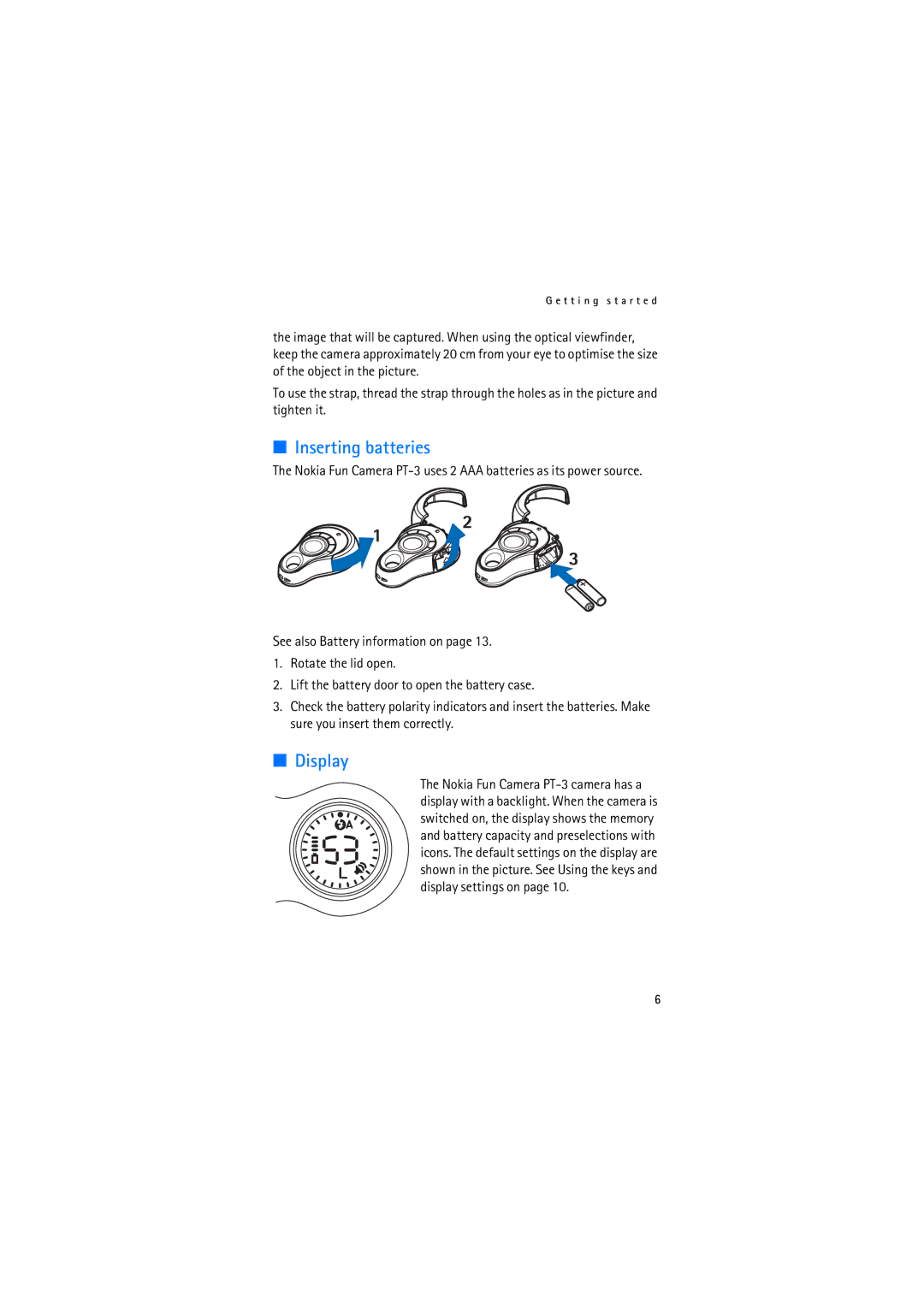 Nokia PT-3 manual Inserting batteries, Display 