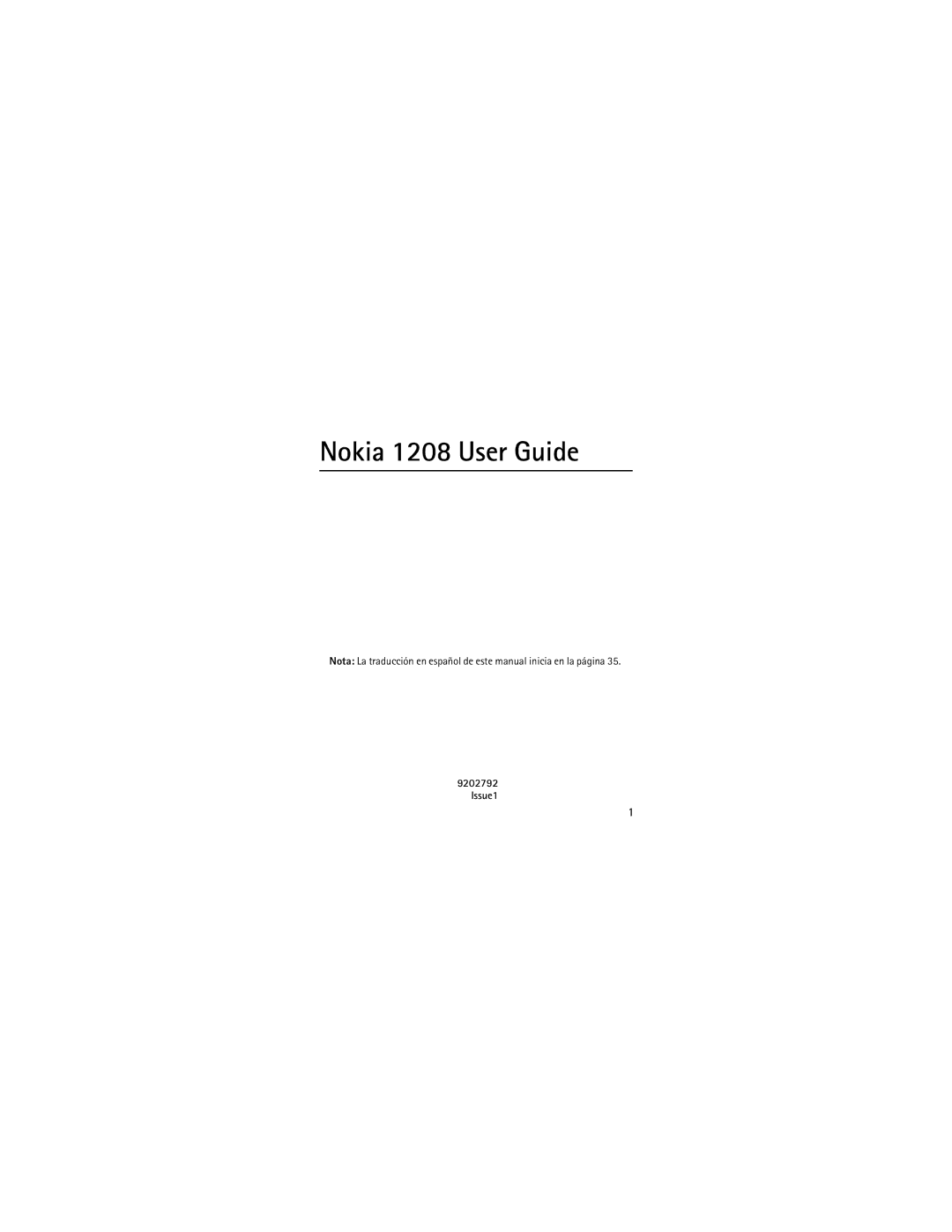 Nokia RH-105 manual Nokia 1208 User Guide 