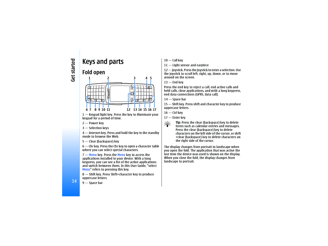 Nokia RM-10 manual Keys and parts, Fold open 