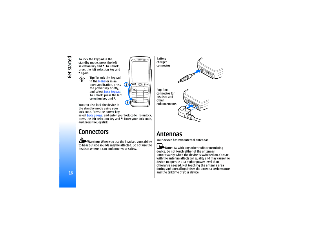 Nokia RM-10 manual Connectors, Antennas, Your device has two internal antennas 