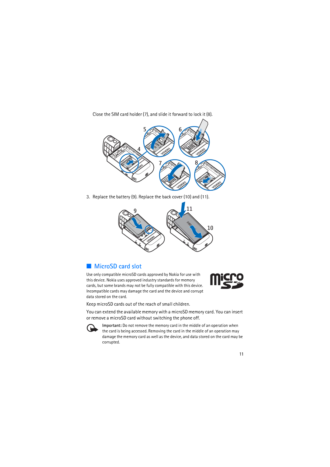 Nokia RM-230 manual MicroSD card slot, Keep microSD cards out of the reach of small children 