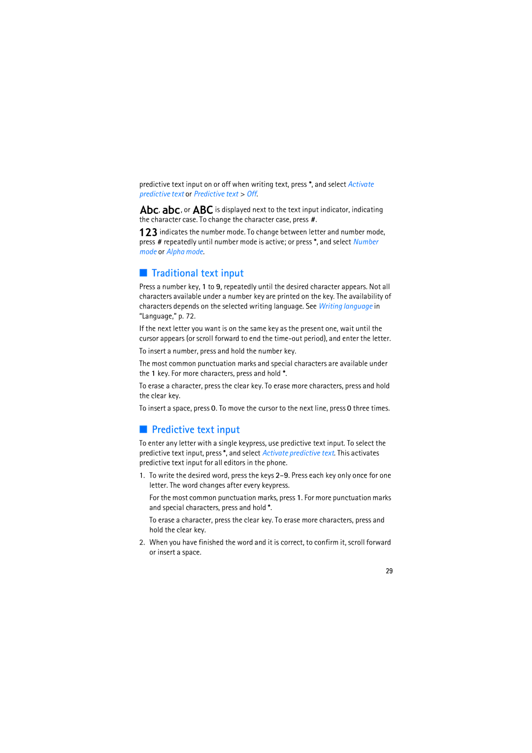 Nokia RM-230 manual Traditional text input, Predictive text input 