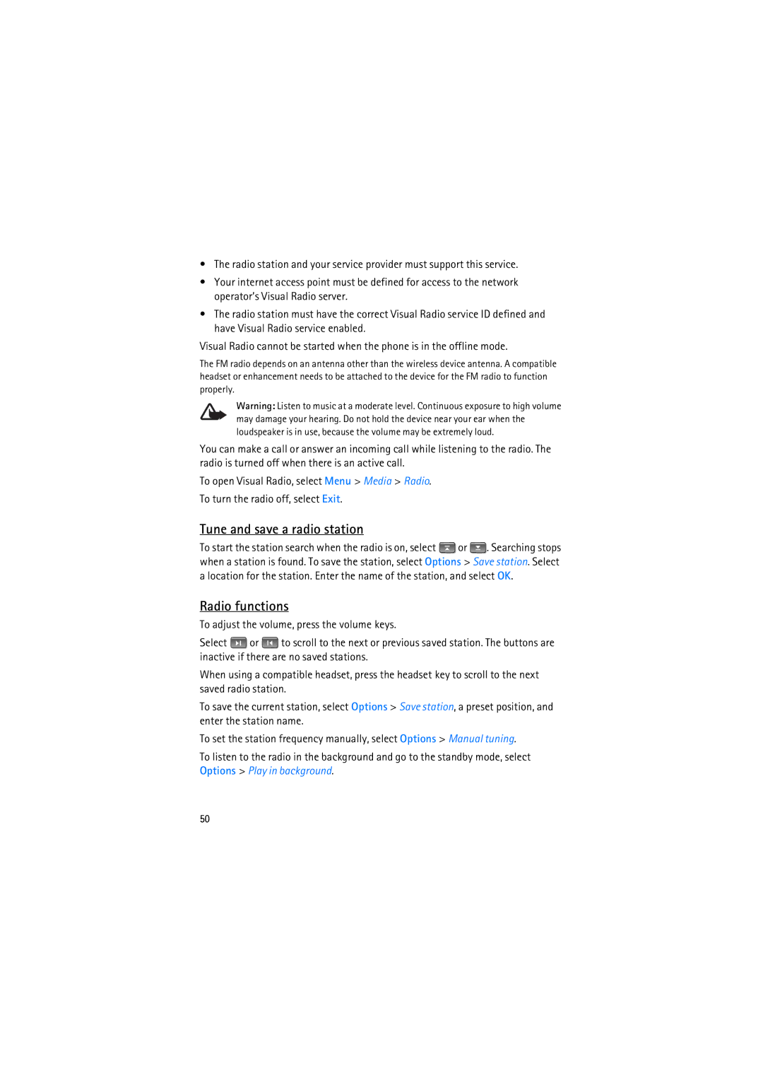 Nokia RM-230 manual Tune and save a radio station, Radio functions 