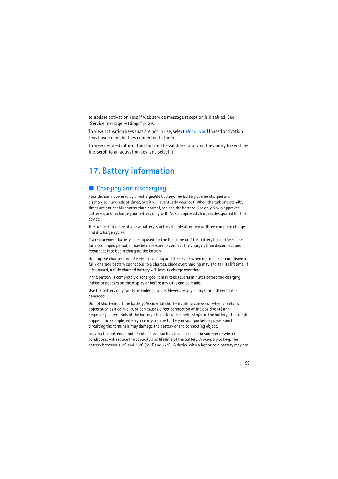 Nokia RM-230 manual Battery information, Charging and discharging 