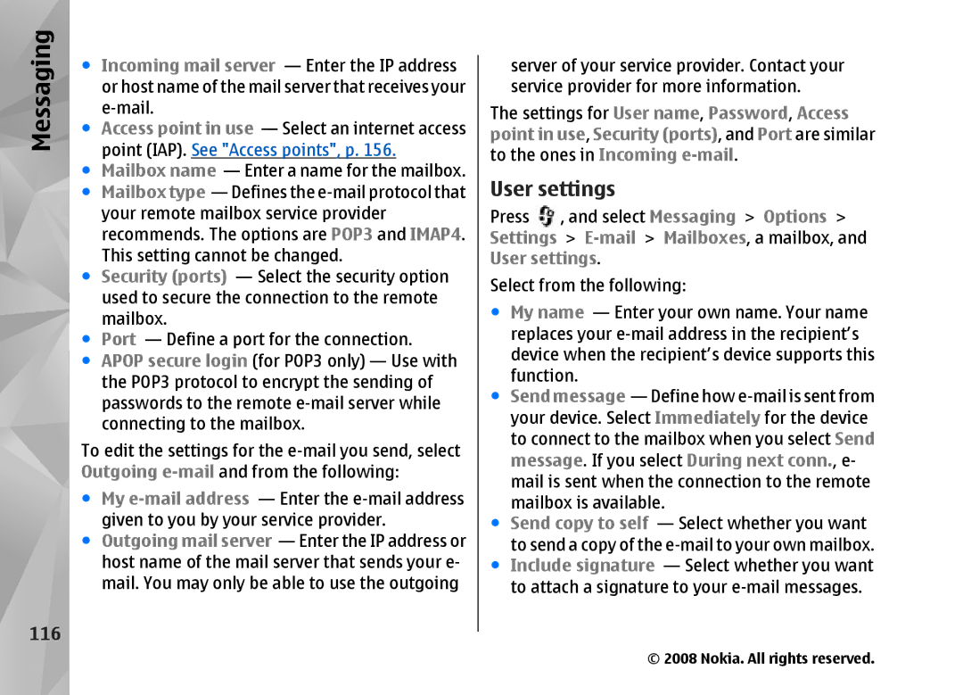 Nokia RM-320 manual 116, User settings 