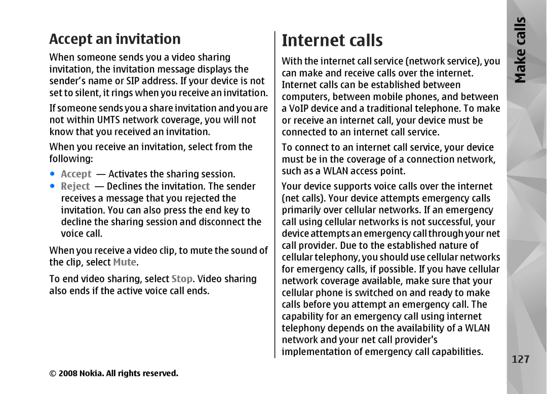 Nokia RM-320 manual Internet calls, Accept an invitation, 127 