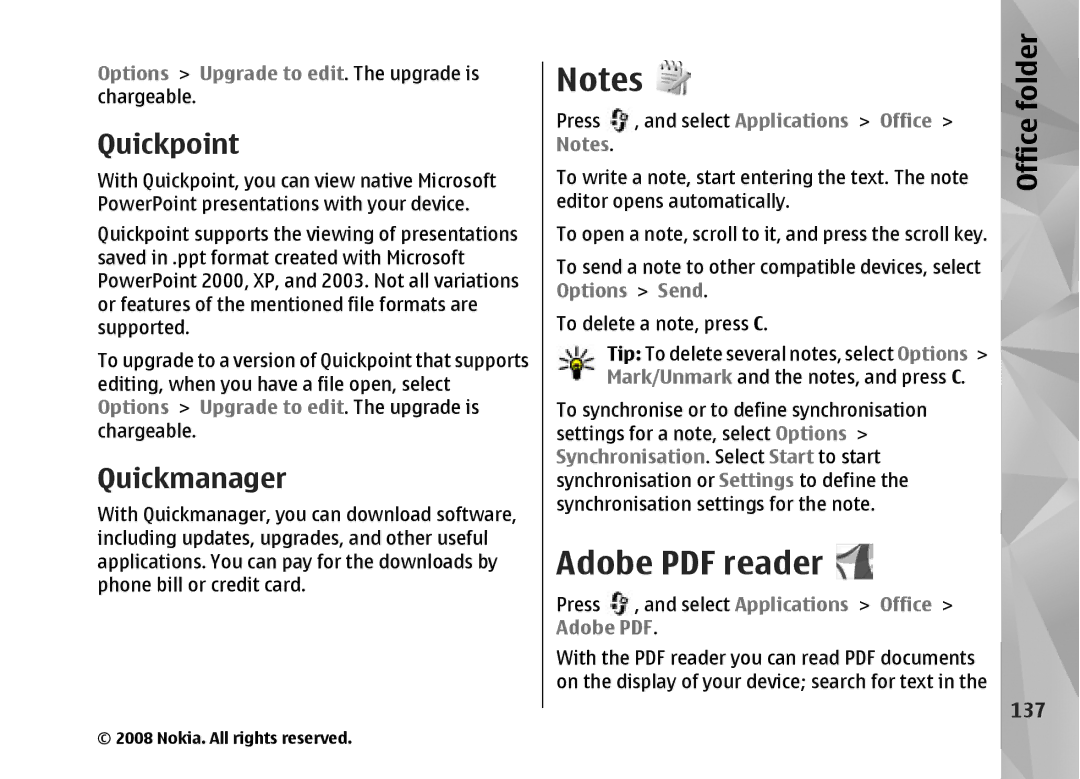 Nokia RM-320 manual Quickpoint, Quickmanager, 137 