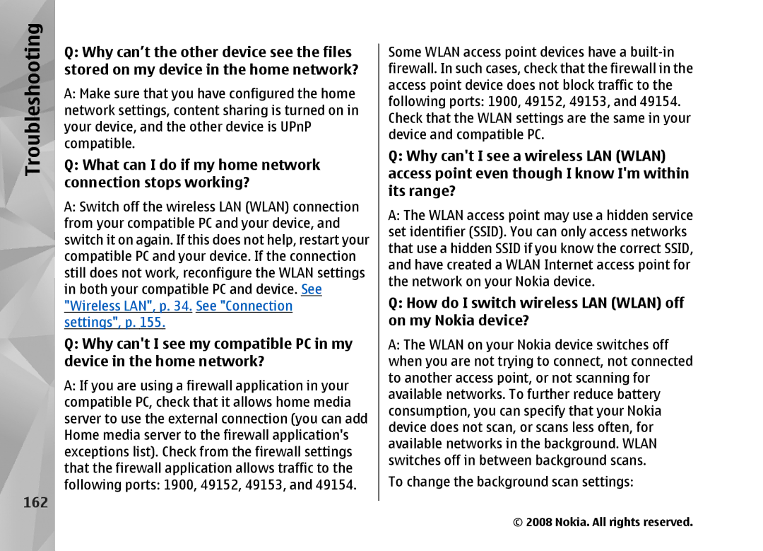 Nokia RM-320 manual 162, What can I do if my home network connection stops working? 