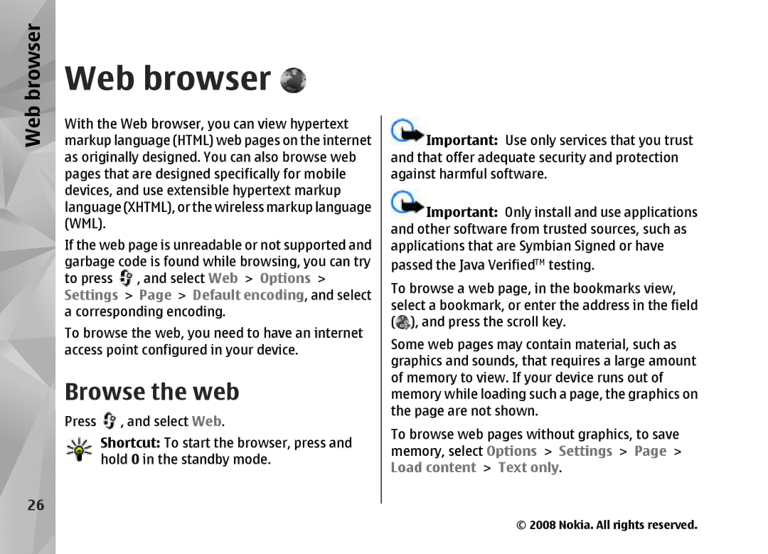 Nokia RM-320 manual Web browser, Browse the web 