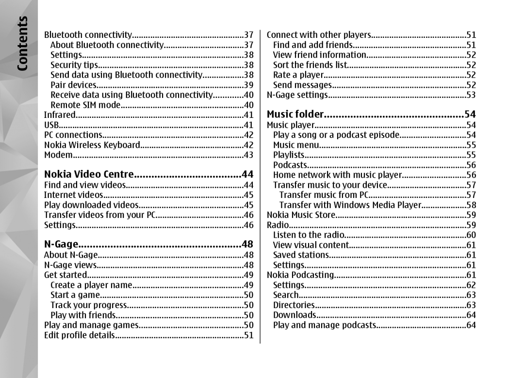 Nokia RM-320 manual Nokia Video Centre, Gage, Music folder 