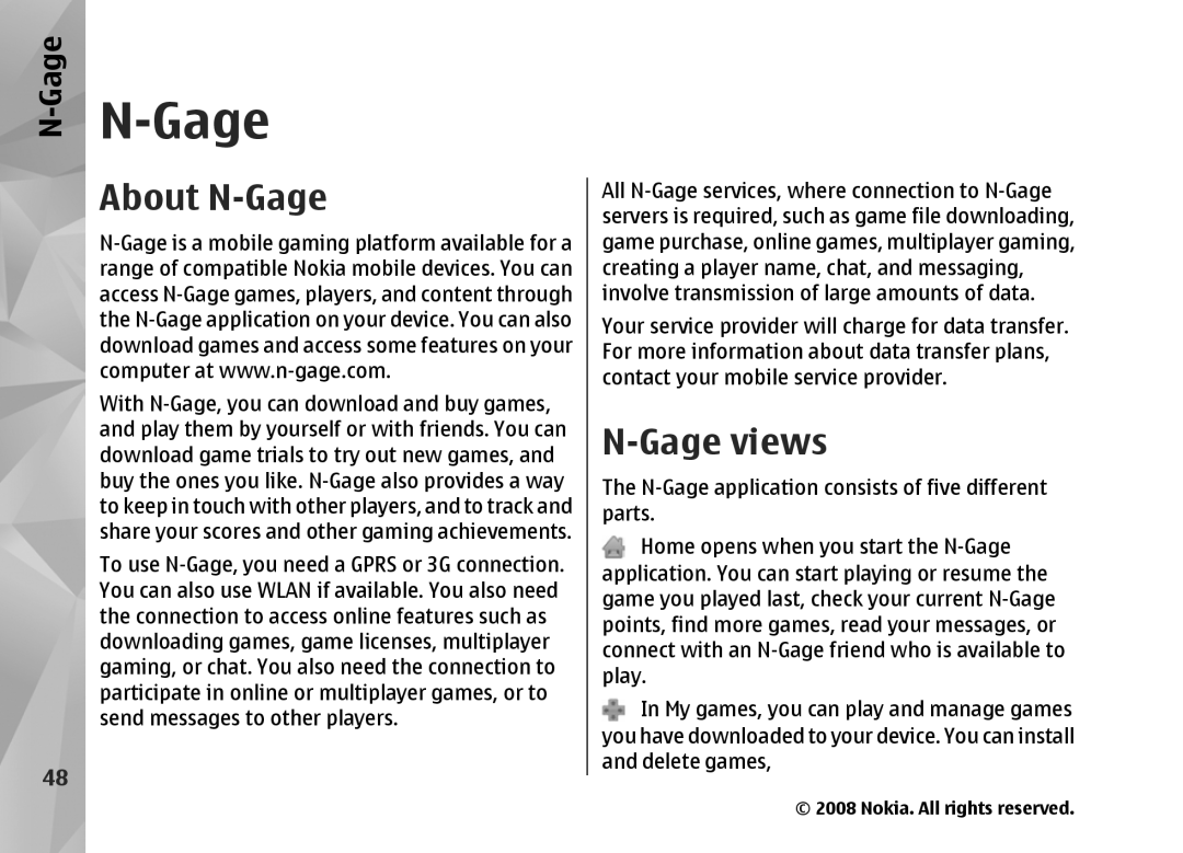 Nokia RM-320 manual About N-Gage, Gage views 