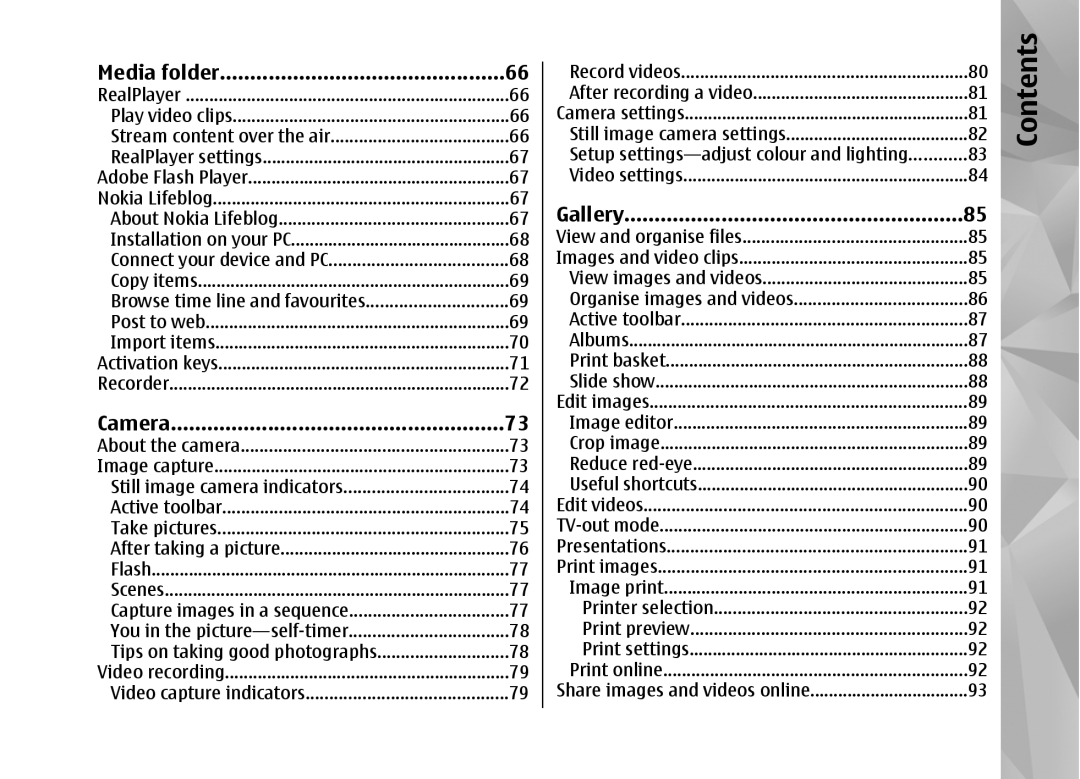 Nokia RM-320 manual Media folder, Camera, Gallery 