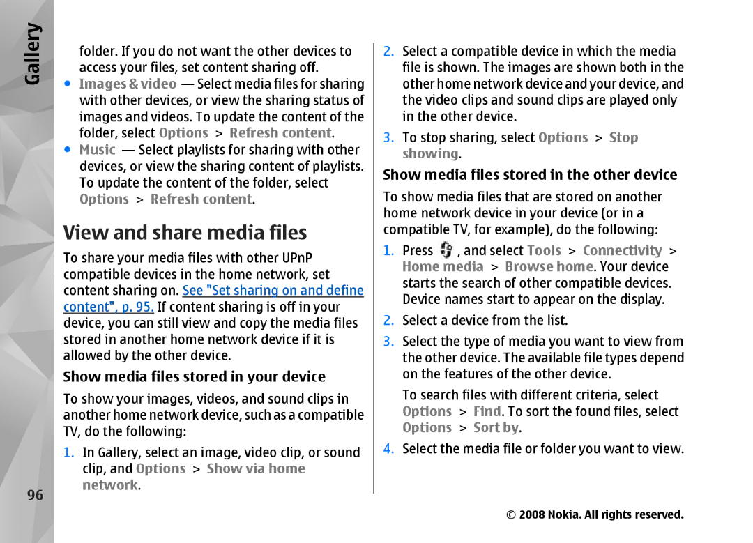 Nokia RM-320 manual View and share media files, Show media files stored in your device 