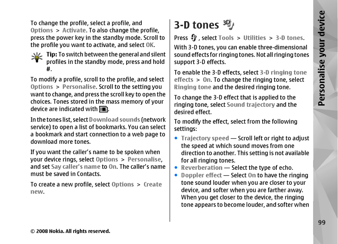 Nokia RM-320 manual Tones, Personalise your device 