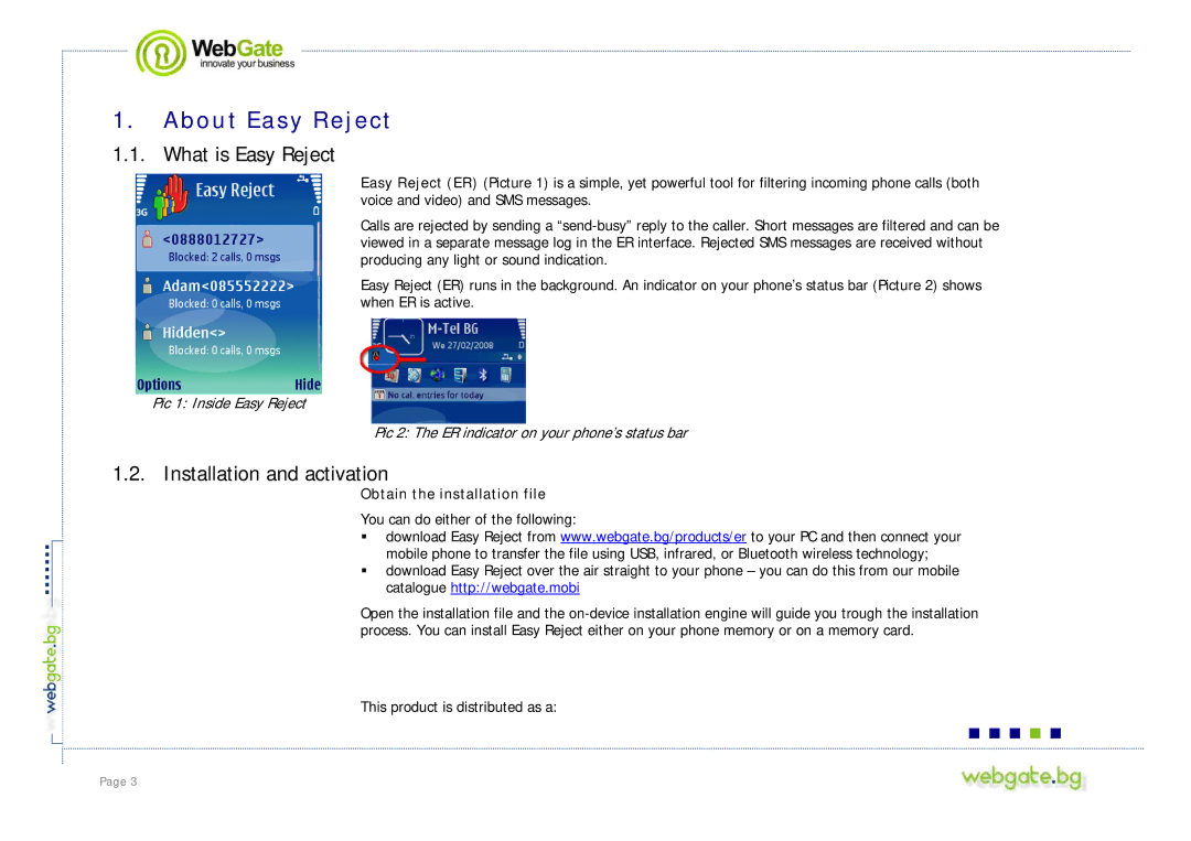 Nokia S60 user manual About Easy Reject, What is Easy Reject, Installation and activation, Obtain the installation file 