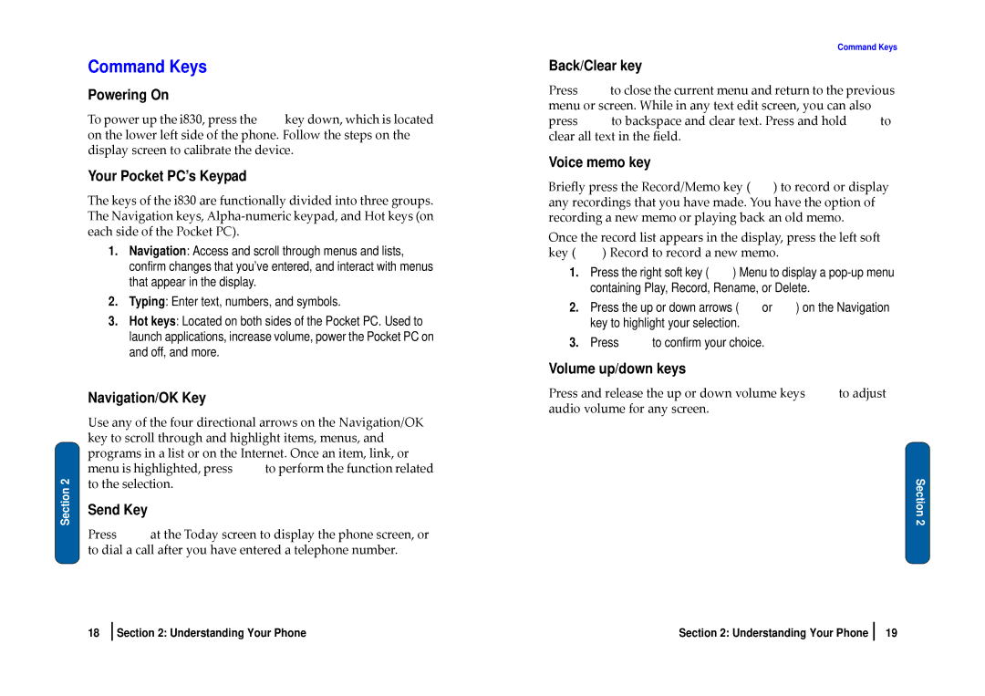 Nokia SCH-i830 manual Command Keys 