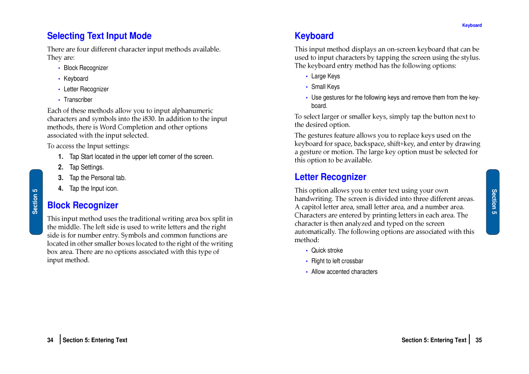 Nokia SCH-i830 manual Selecting Text Input Mode, Block Recognizer, Keyboard, Letter Recognizer 