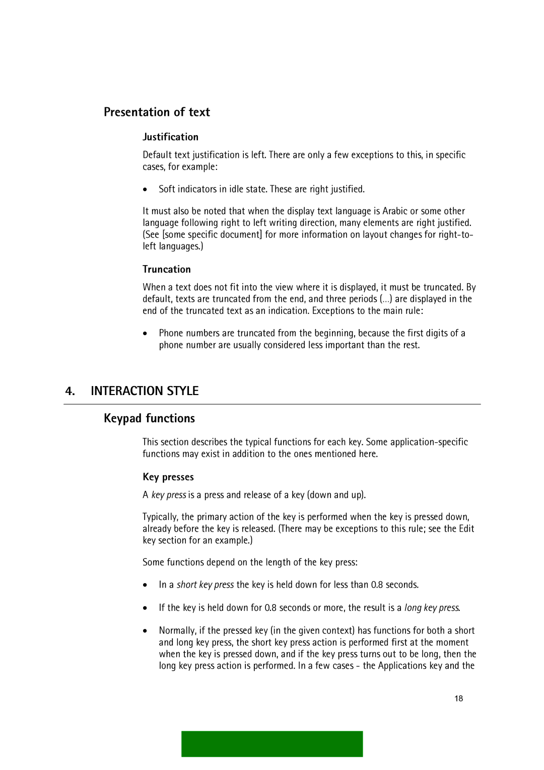 Nokia Series 60 manual Presentation of text, Keypad functions, Justification, Truncation, Key presses 