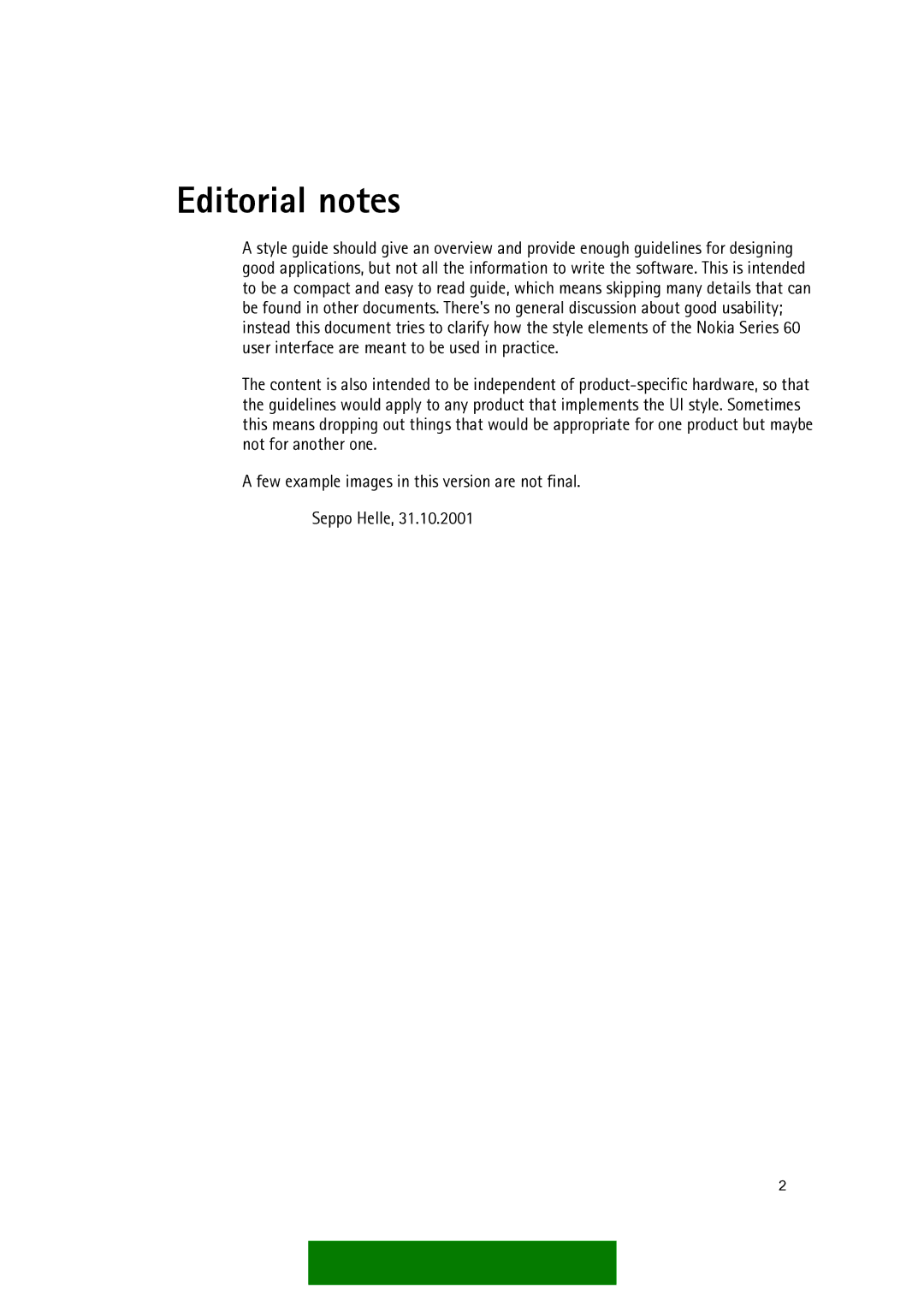 Nokia Series 60 manual Editorial notes 