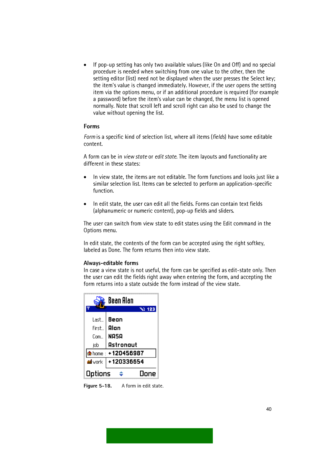 Nokia Series 60 manual Forms, Always-editable forms 