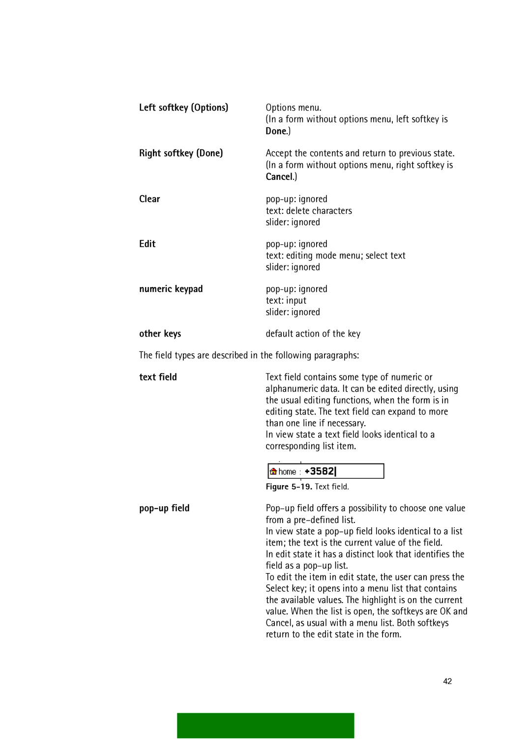 Nokia Series 60 manual Right softkey Done, Cancel, Text field, Pop-up field 