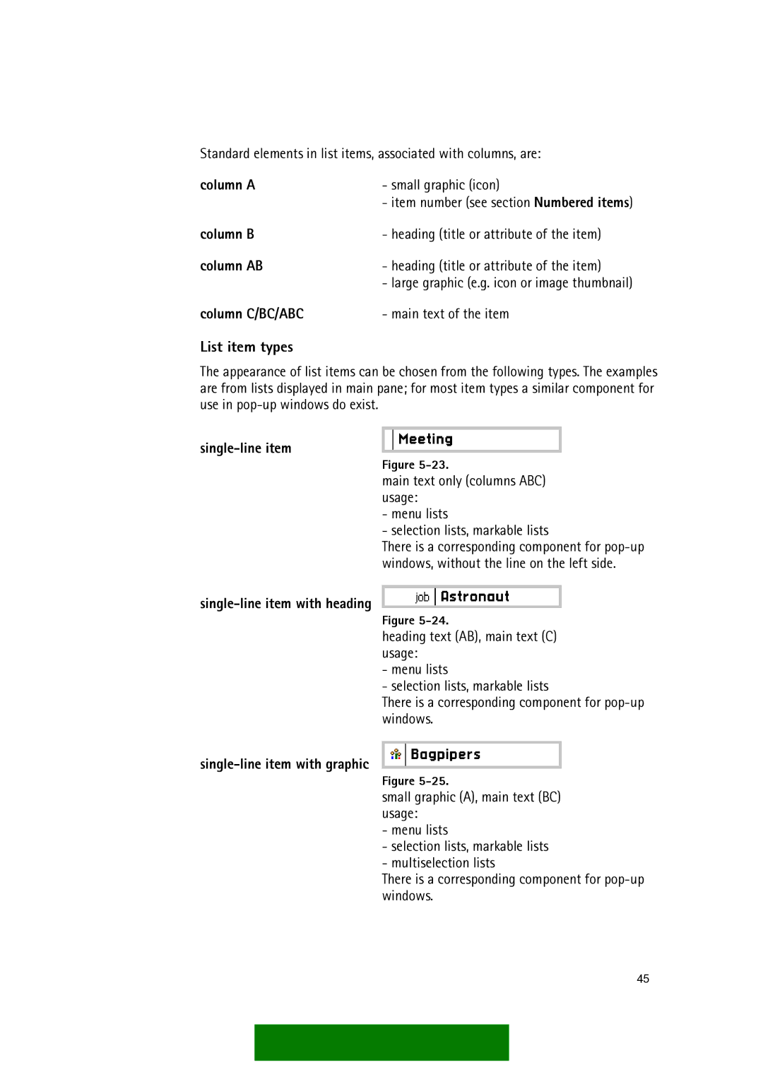 Nokia Series 60 manual List item types 