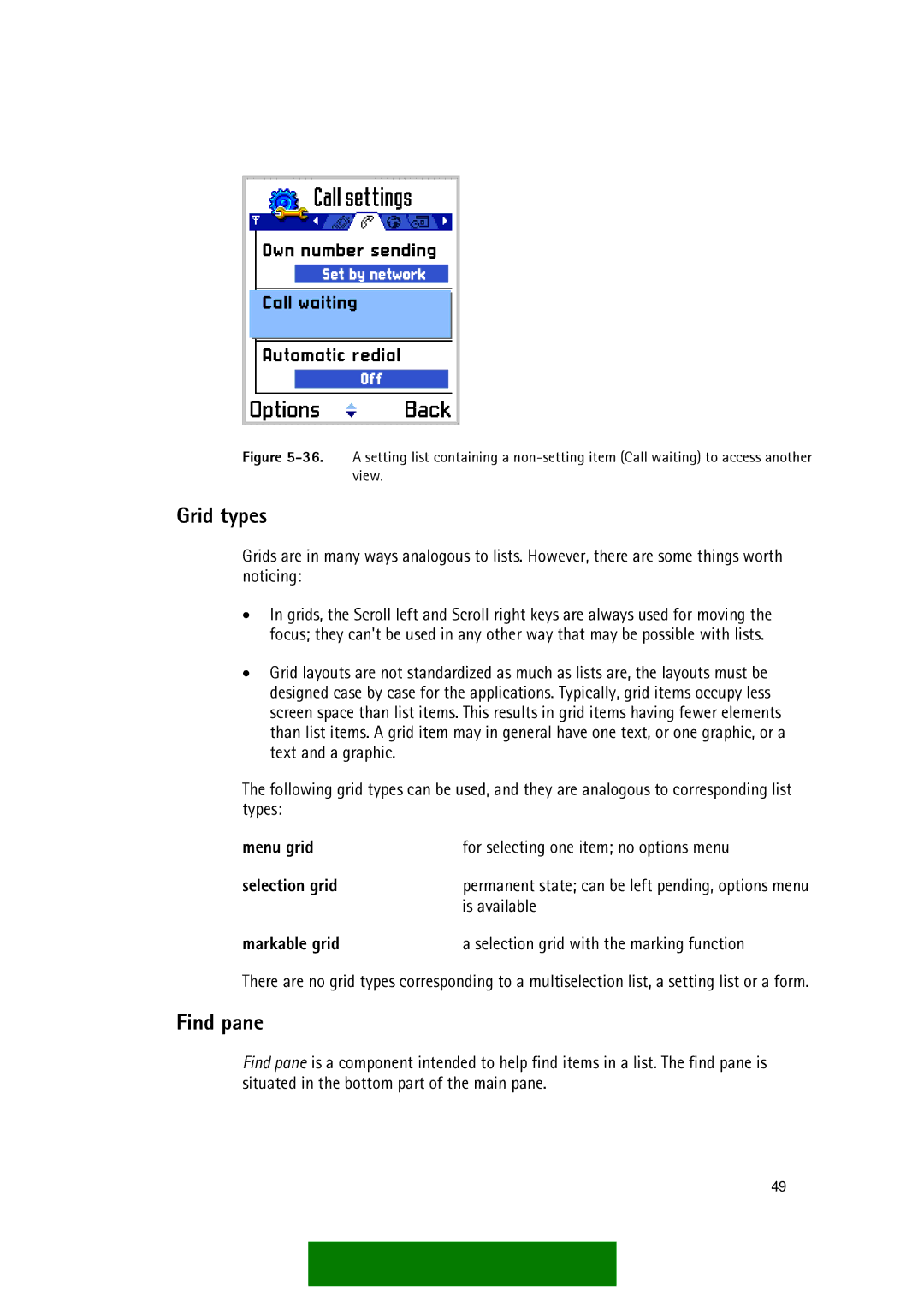 Nokia Series 60 manual Grid types, Find pane, Menu grid, Selection grid, Markable grid 