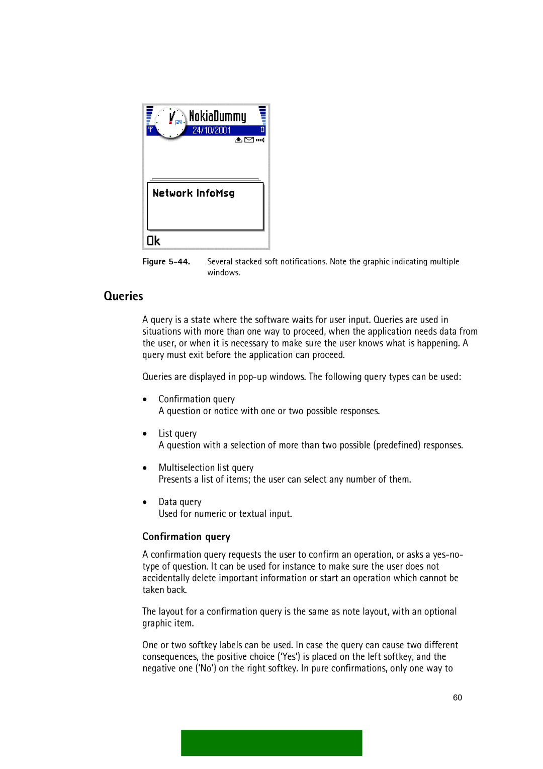 Nokia Series 60 manual Queries, Confirmation query 
