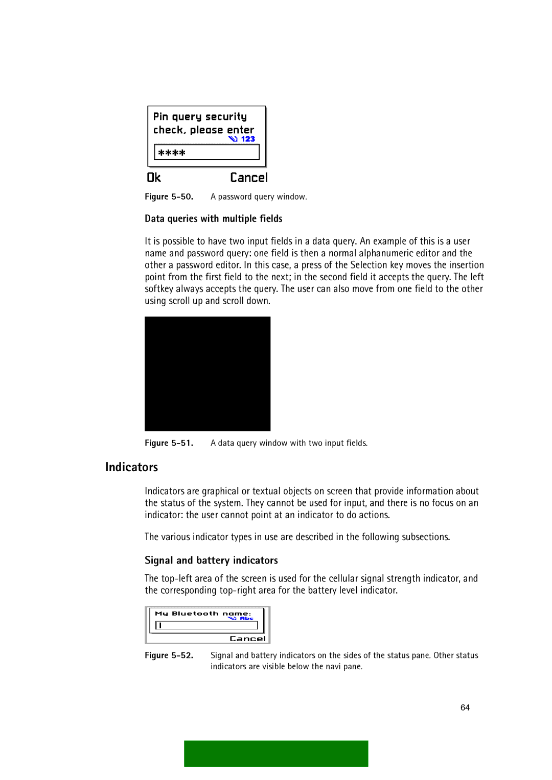 Nokia Series 60 manual Indicators, Signal and battery indicators, Data queries with multiple fields 