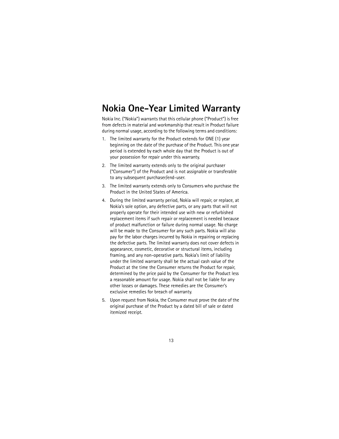 Nokia SU-4 manual Nokia One-Year Limited Warranty 