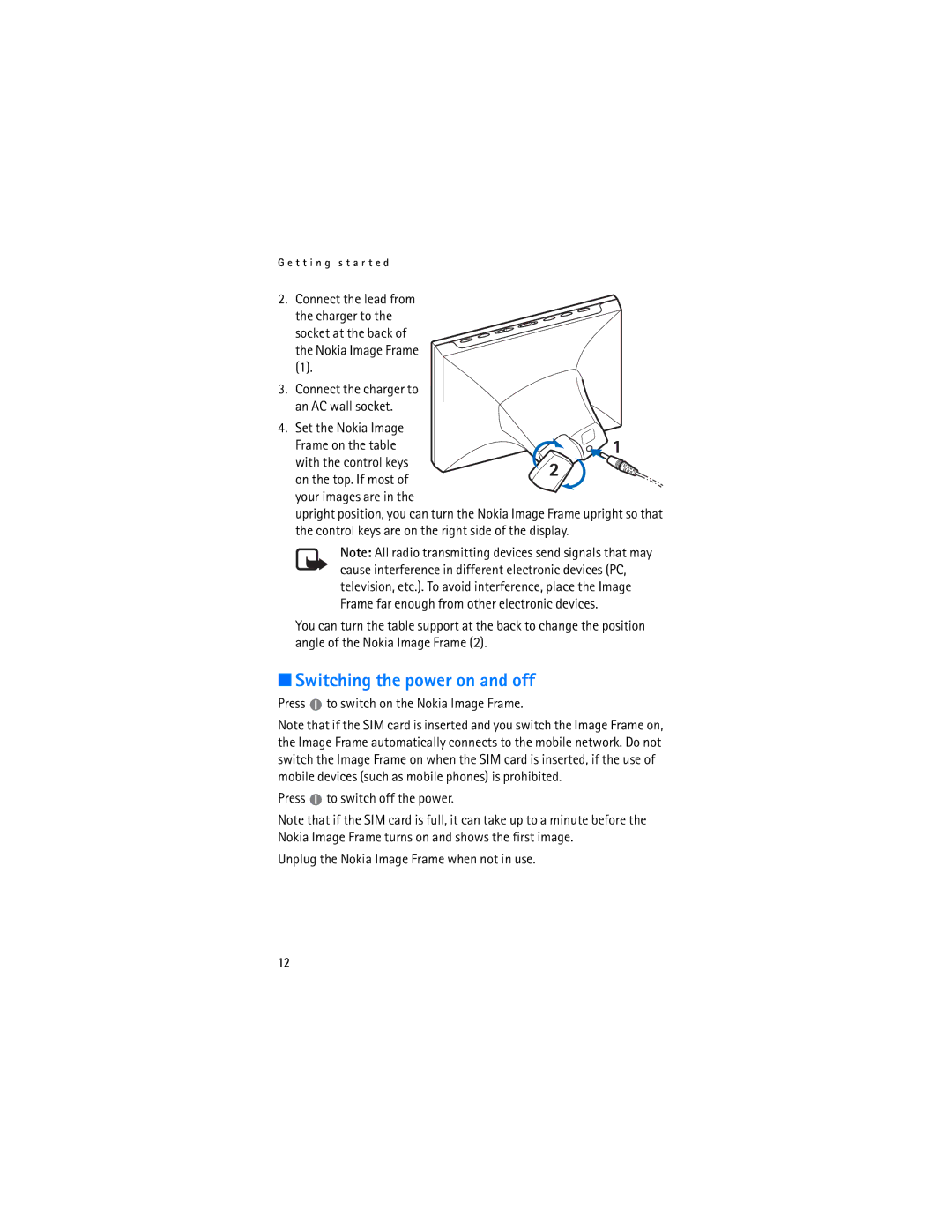 Nokia SU-7 manual Switching the power on and off, Set the Nokia Image 