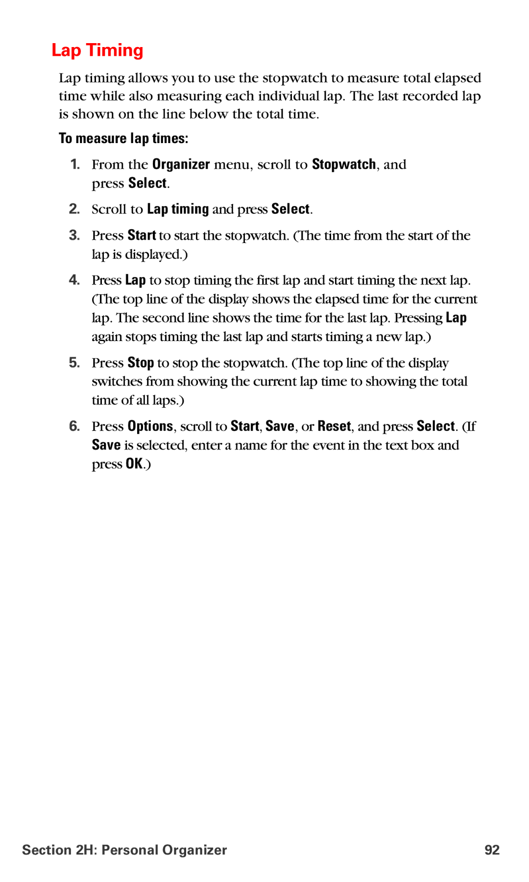 Nokia V-6016i manual Lap Timing, To measure lap times 